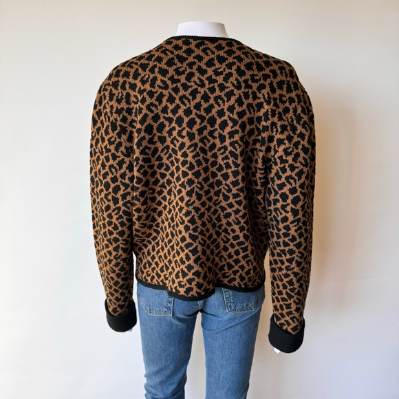 Melinda Eng Wool Knit Jacket Leopard Cheetah Animal print Jaguar Embellished - Picture 9 of 12